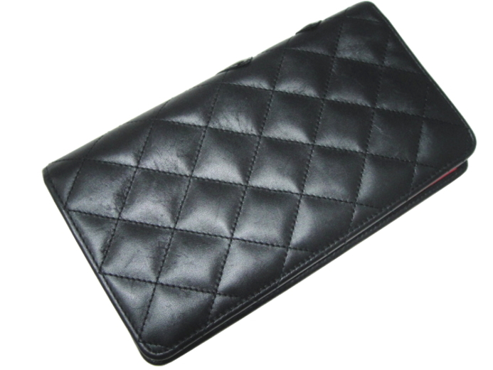 □CHANEL シャネル□カンボンライン□長財布□黒x黒xピンク